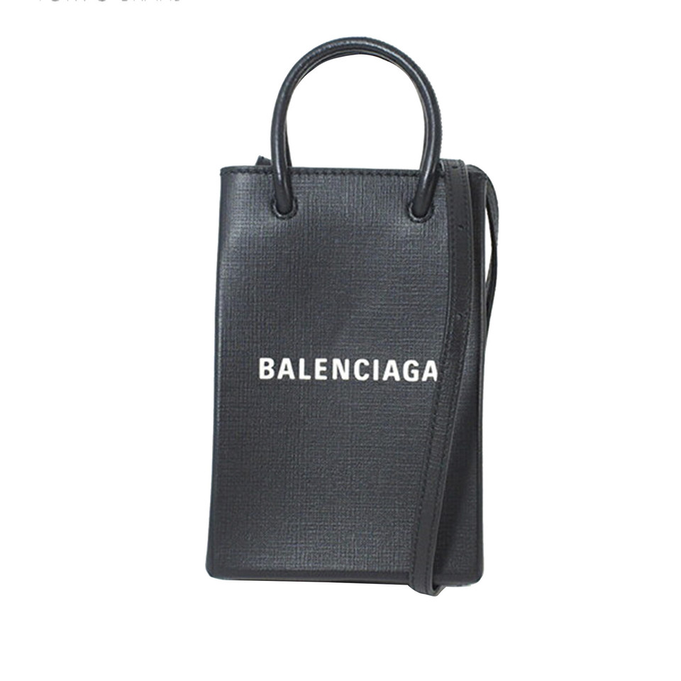 Balenciaga Shopping Phone Holder in Pelle in Nero