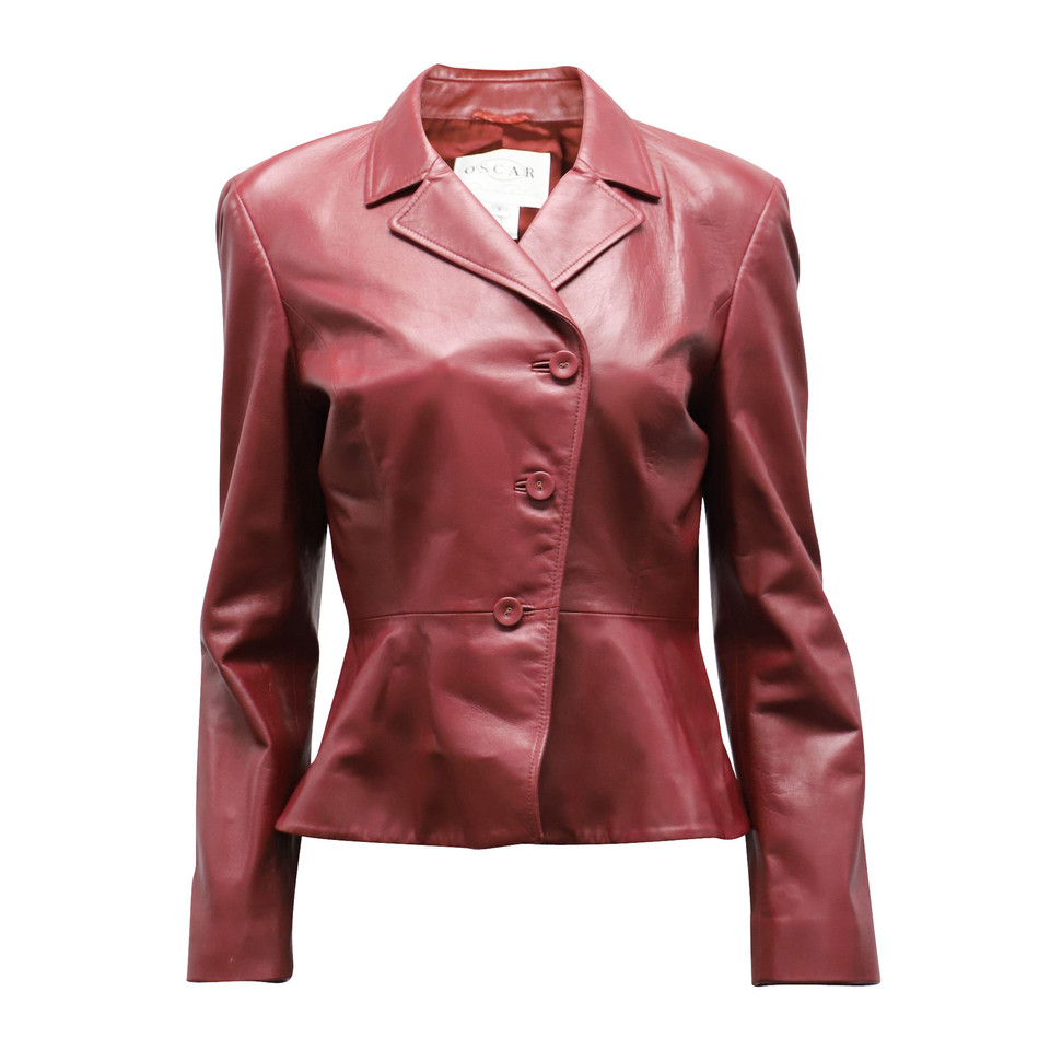 Oscar De La Renta Jacket/Coat Leather in Red