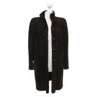 Yves Saint Laurent Giacca/Cappotto in Pelle scamosciata in Marrone