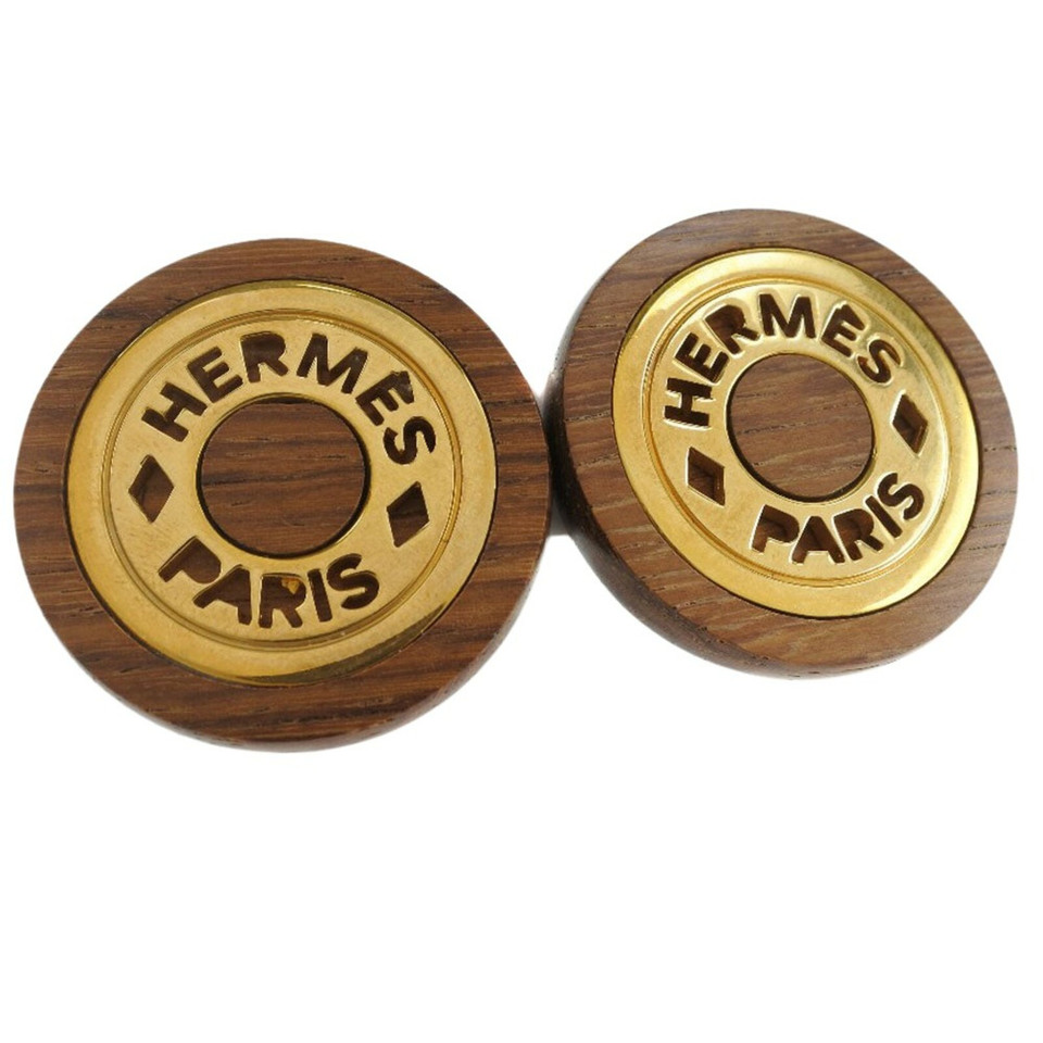 Hermès Ohrring aus Holz in Braun