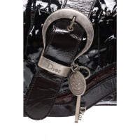 Christian Dior Gaucho Saddle Bag Lakleer in Zwart