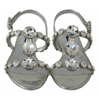 Dolce & Gabbana Slipper/Ballerinas aus Leder in Silbern