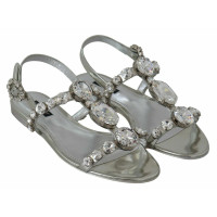 Dolce & Gabbana Slipper/Ballerinas aus Leder in Silbern