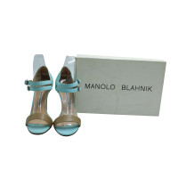 Manolo Blahnik Sandalen aus Leder in Blau