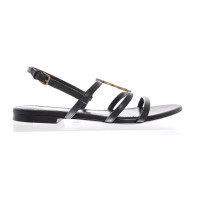 Saint Laurent Cassandra Flat Sandals Leather in Black