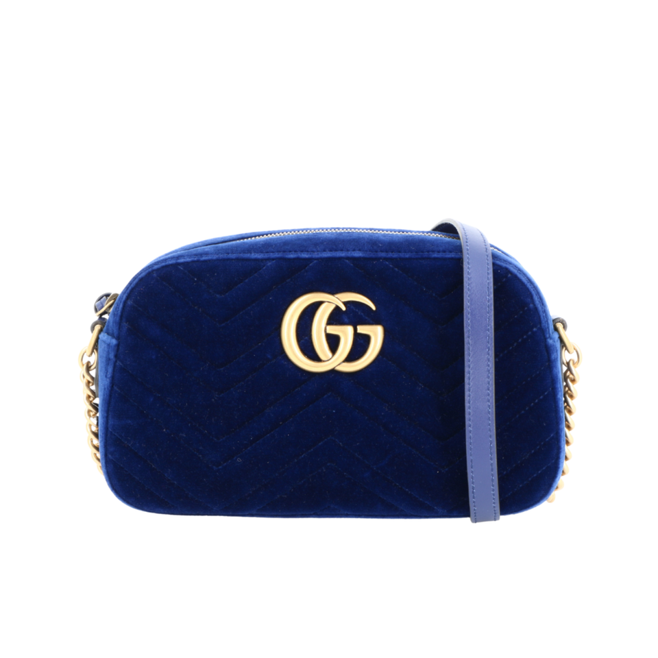 Gucci GG Marmont Velvet Shoulder Bag en Daim en Bleu