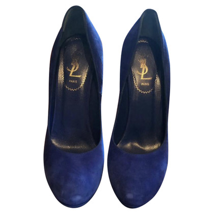 Saint Laurent Chaussures compensées en Daim en Bleu