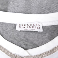 Brunello Cucinelli Chemise à manches longues en gris / blanc