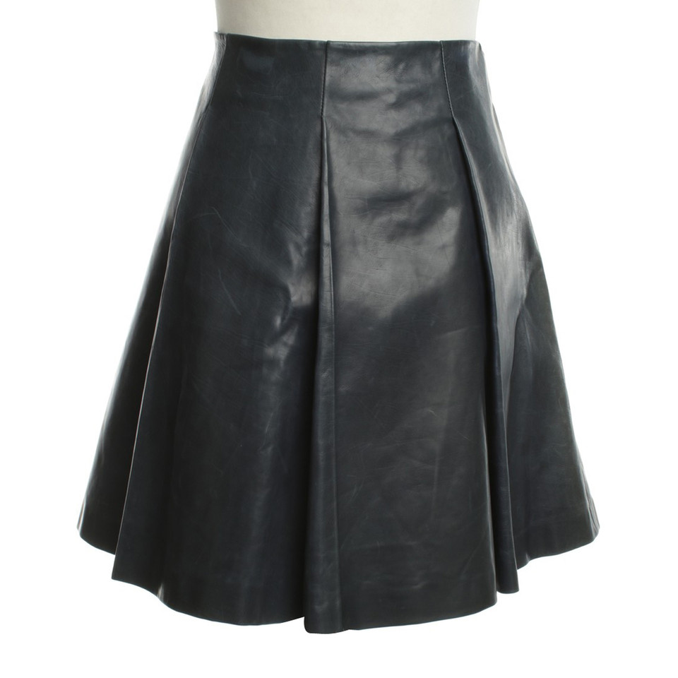 Versace Leather skirt in blue with pleats