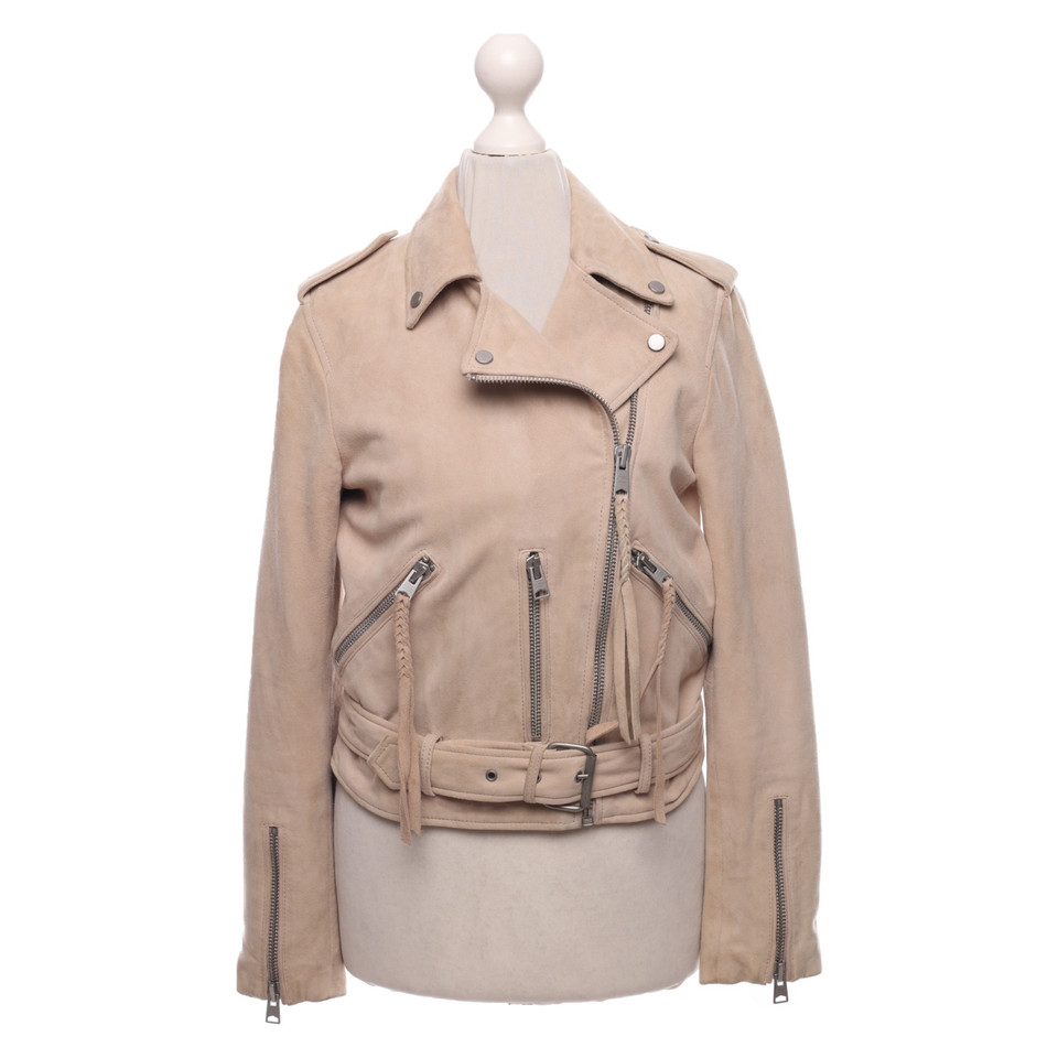 All Saints Jacket/Coat Leather in Cream
