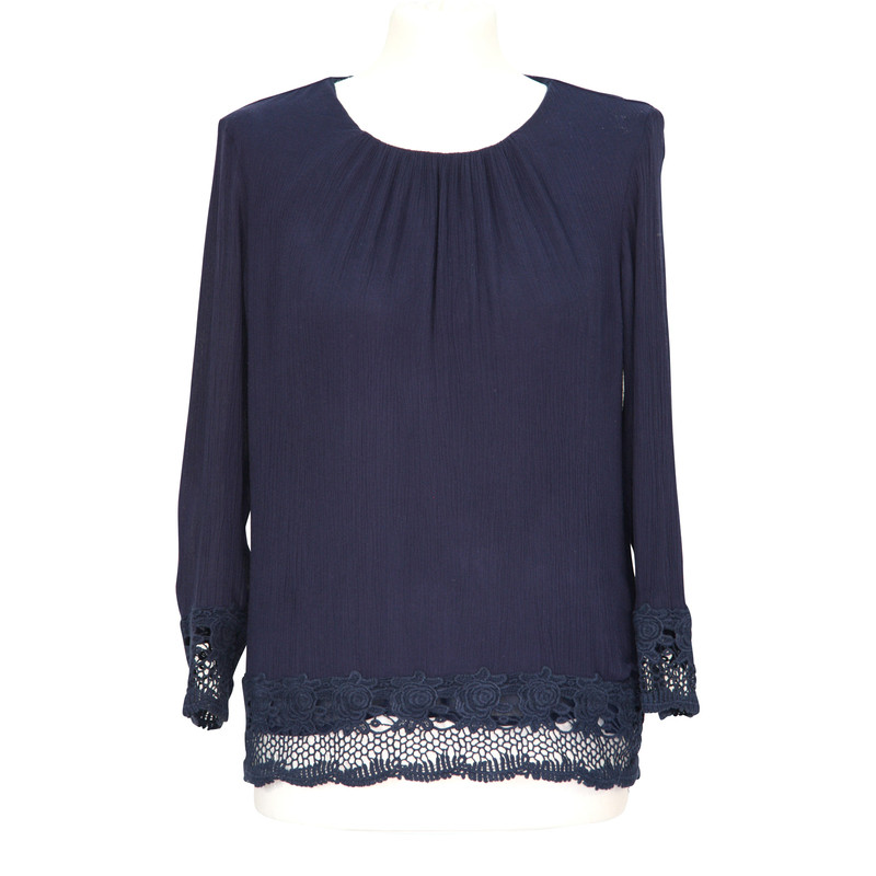 French Connection Blauwe blouse met kant