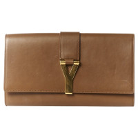 Yves Saint Laurent Clutch Bag Leather in Brown