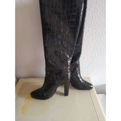 0039 Italy Stiefel aus Leder in Schwarz