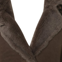Mabrun Manteau de cuir avec fourrure
