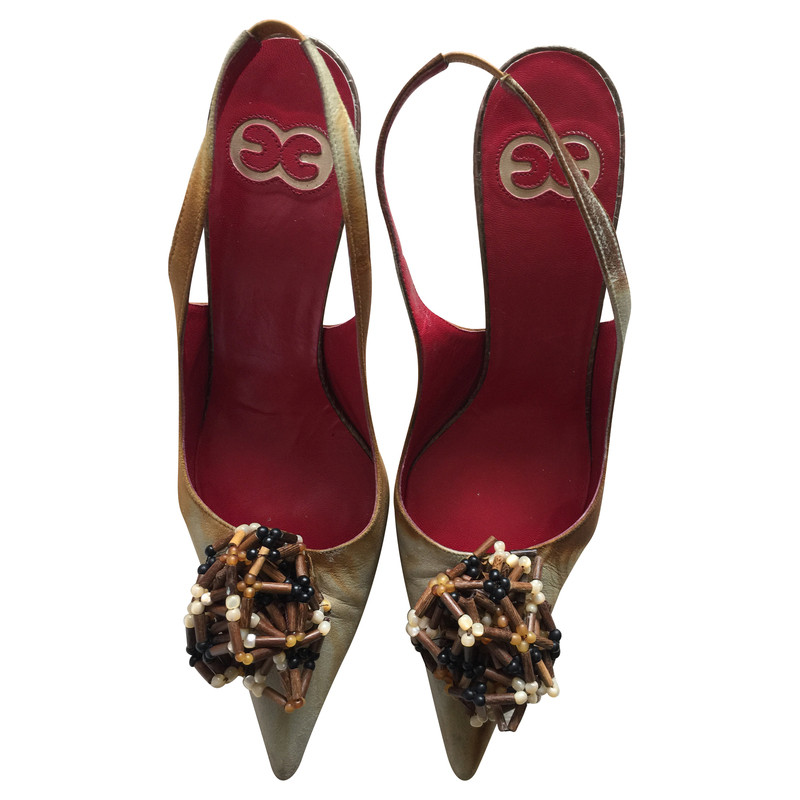 Escada Slingbacks in leather with jewelry detail