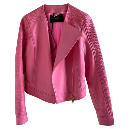 Versace Jacke/Mantel aus Leder in Rosa / Pink