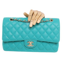 Chanel Classic Flap Bag Medium Leer in Turkoois