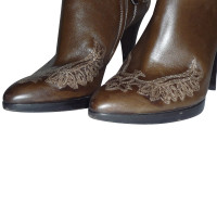 Sergio Rossi BROWN EMBROIDERED ANKLE BOOTS