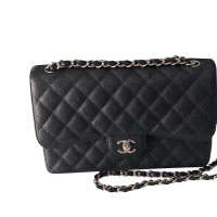 Chanel Classic Flap Bag Jumbo Leer in Zwart