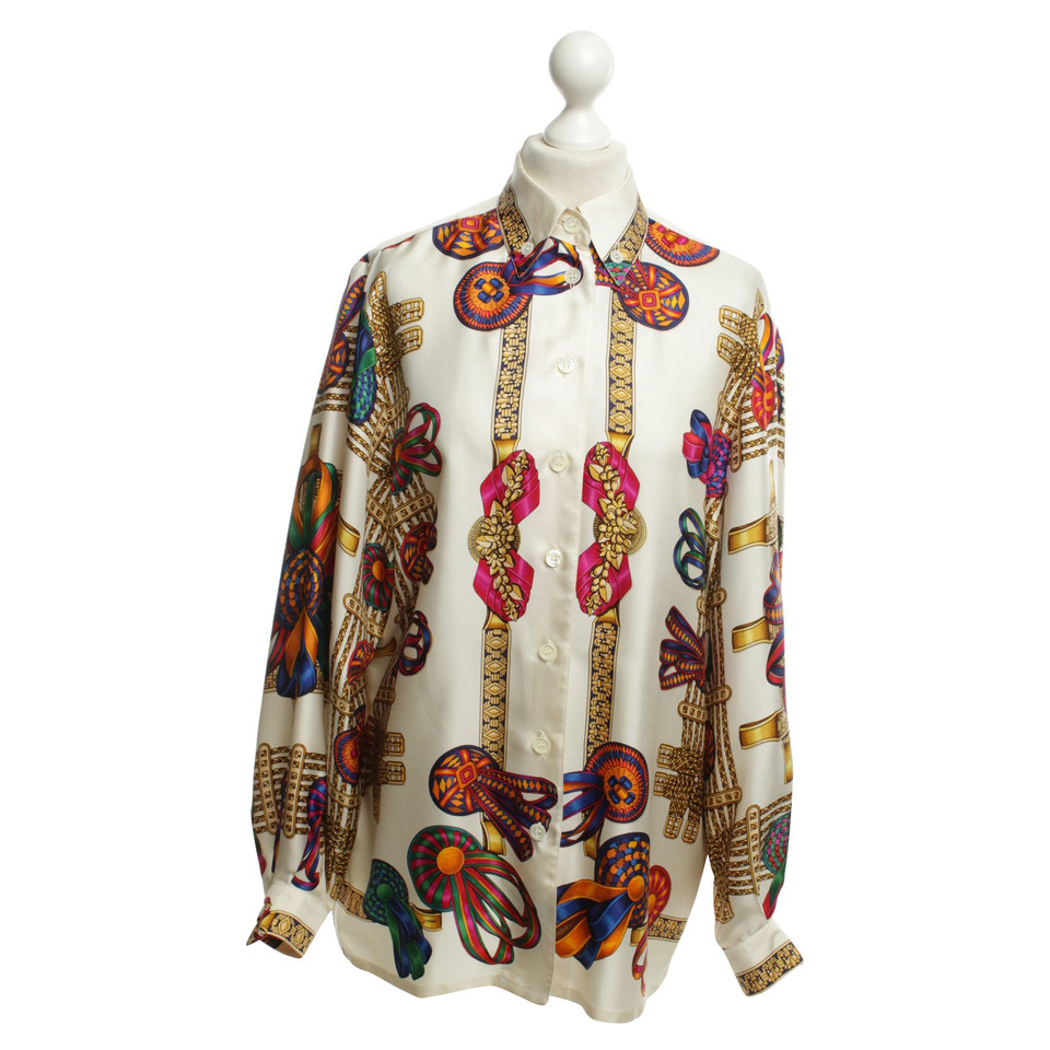 Hermès camicetta di seta con disegni colorati