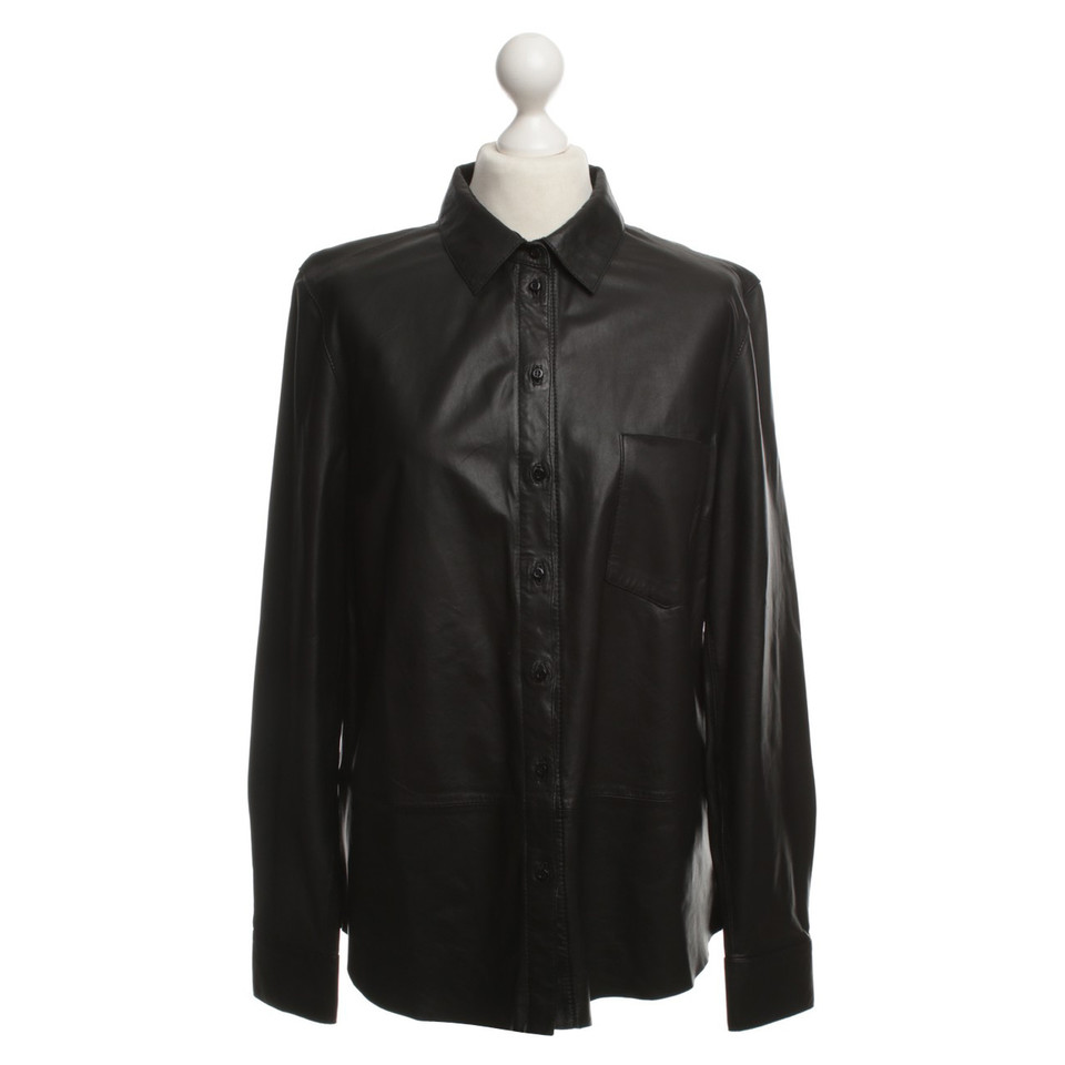 Set Lederen blouse in zwart