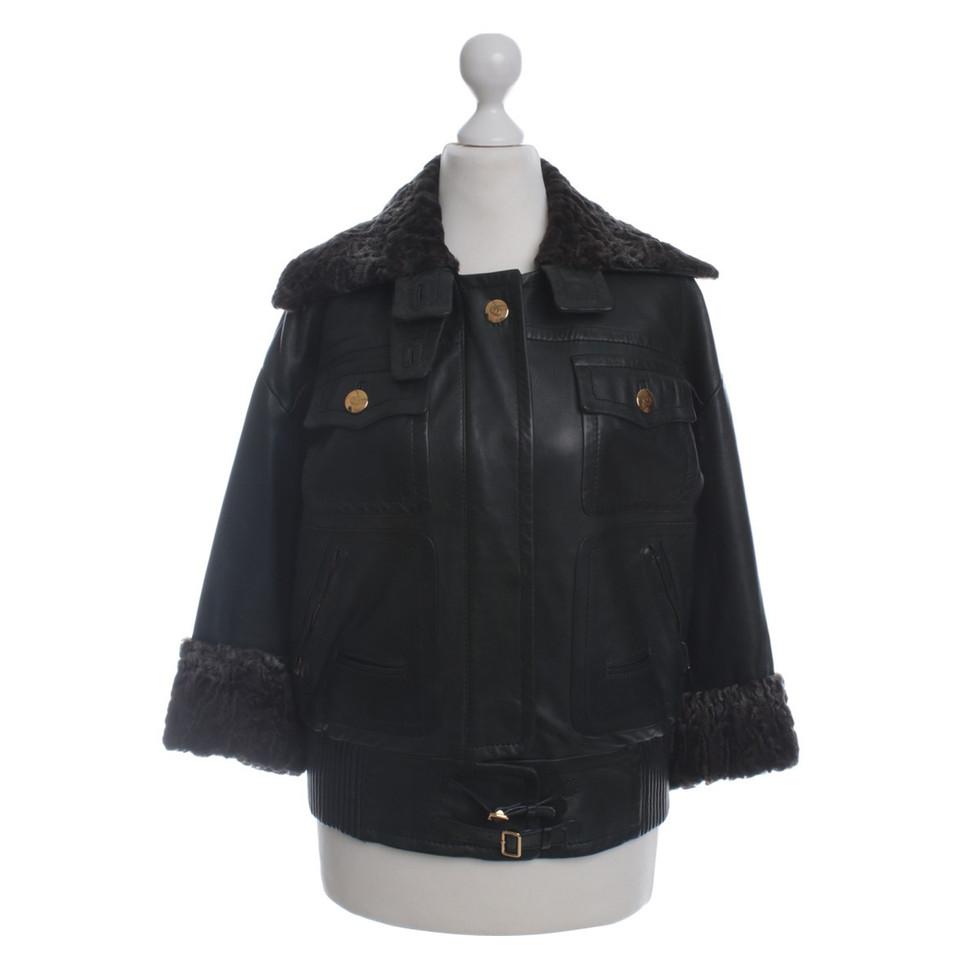 Gucci Leather jacket with rabbit fur trim