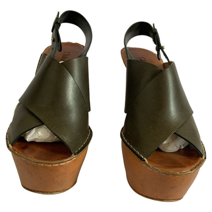 Chloé Wedges Leather in Olive
