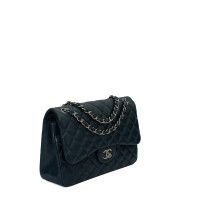 Chanel Classic Flap Bag Jumbo Leer in Petrol