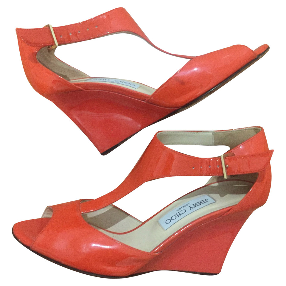 Jimmy Choo Wedges Patent leather in Orange