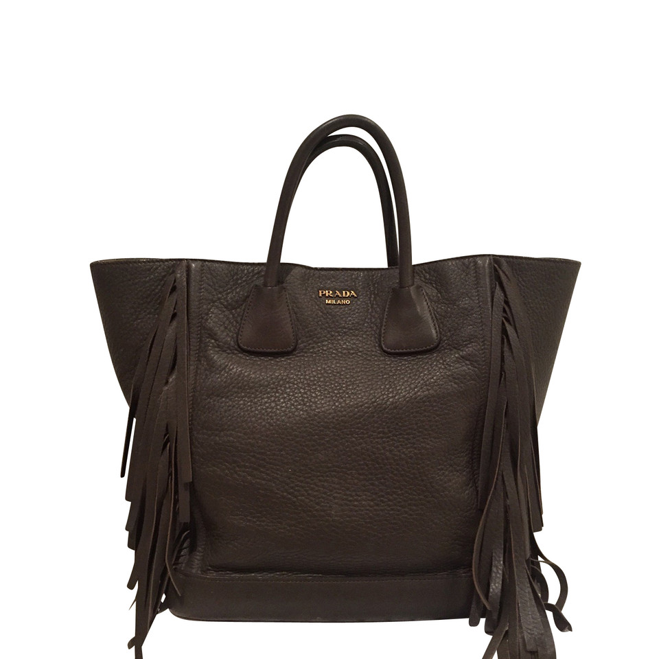 Prada Cervo Leren Grote Fringe Tote Bag