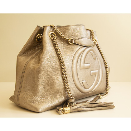 Gucci Soho Tote Bag in Pelle in Argenteo