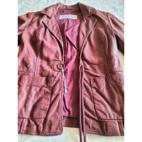 Max Mara Jacket/Coat Leather in Bordeaux