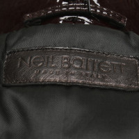 Neil Barrett giacca di pelle di brevetto in marrone scuro