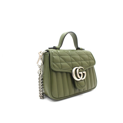 Gucci GG Marmont Top Handle Bag Leer in Groen