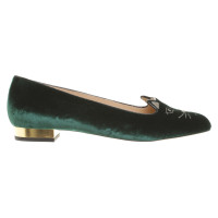 Charlotte Olympia "Kitty Flats" in verde scuro