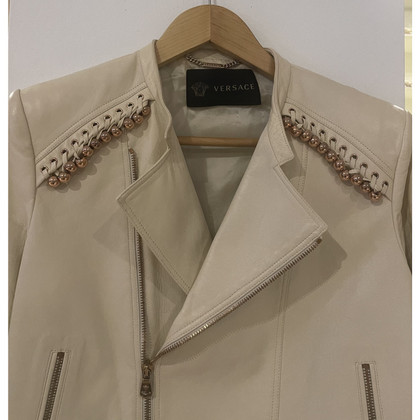 Versace Jacke/Mantel aus Leder in Beige