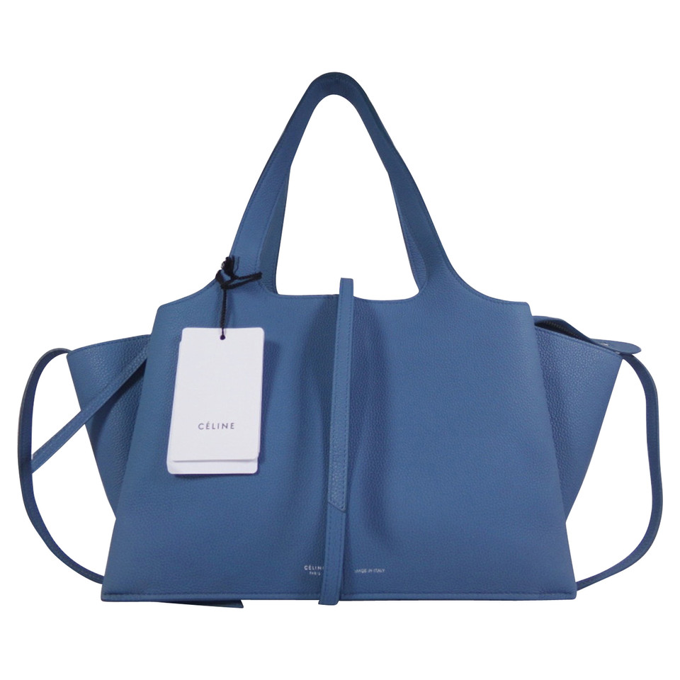 Céline Tri Fold Shoulder Bag aus Leder in Blau