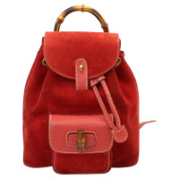 Gucci Bamboo Backpack in Pelle scamosciata in Rosso