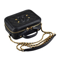 Chanel Filigree Vanity Case Leather in Black