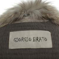 Giorgio Brato Veste en cuir bleu-gris avec col en fourrure véritable