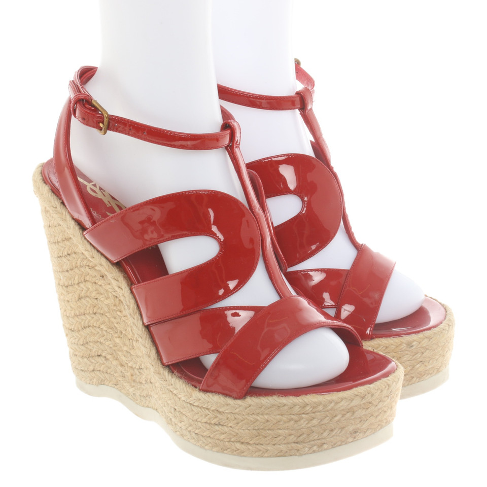 Yves Saint Laurent Wedges Patent leather in Red