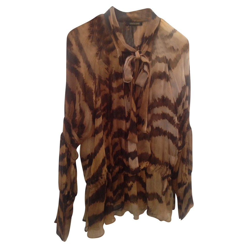 Roberto Cavalli Silk blouse with leopard print