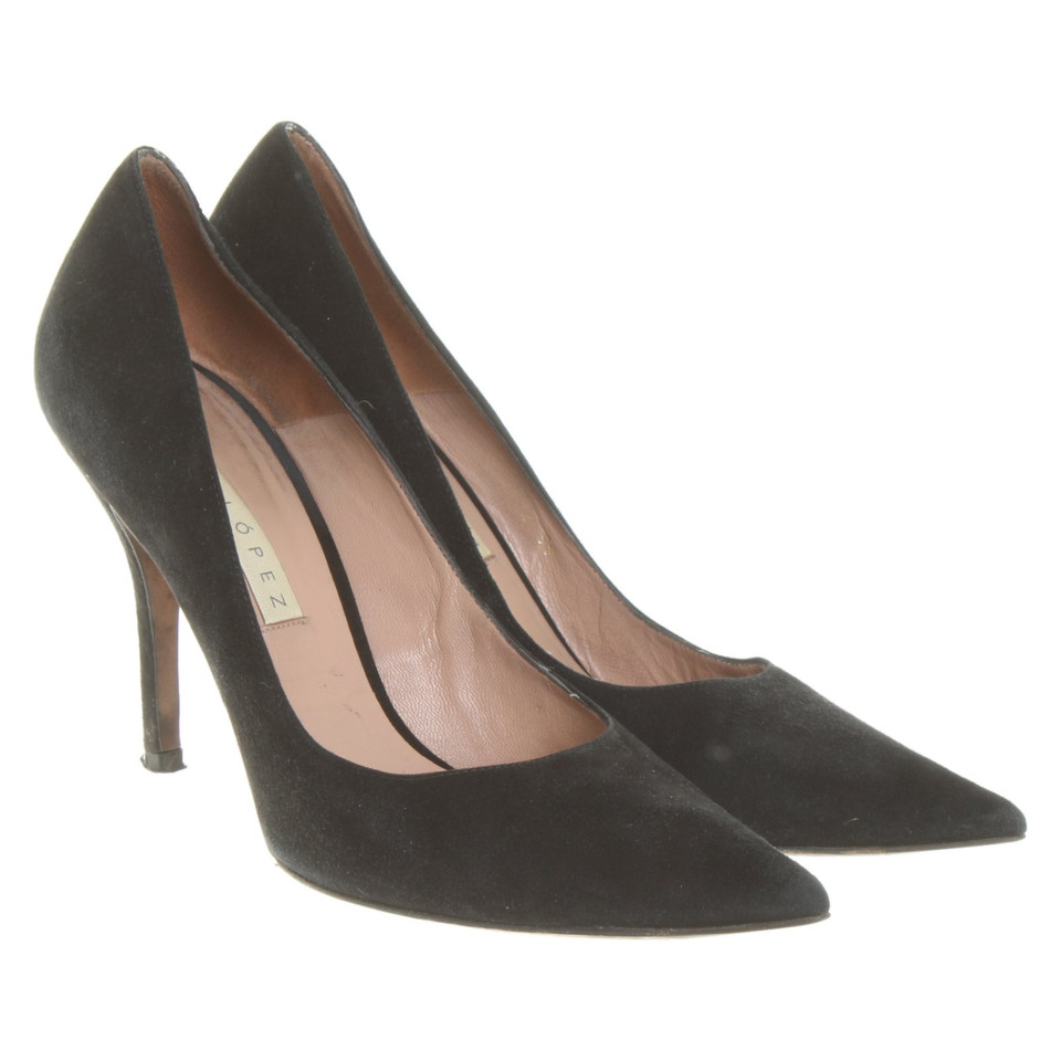 Pura Lopez Pumps/Peeptoes Suède in Zwart