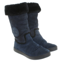 Chanel Bottes en Daim en Bleu