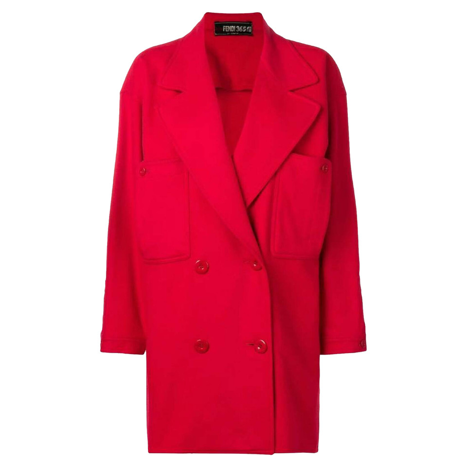 Fendi Jacke/Mantel aus Wolle in Rot