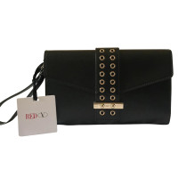 Red (V) Clutch Bag Leather in Black