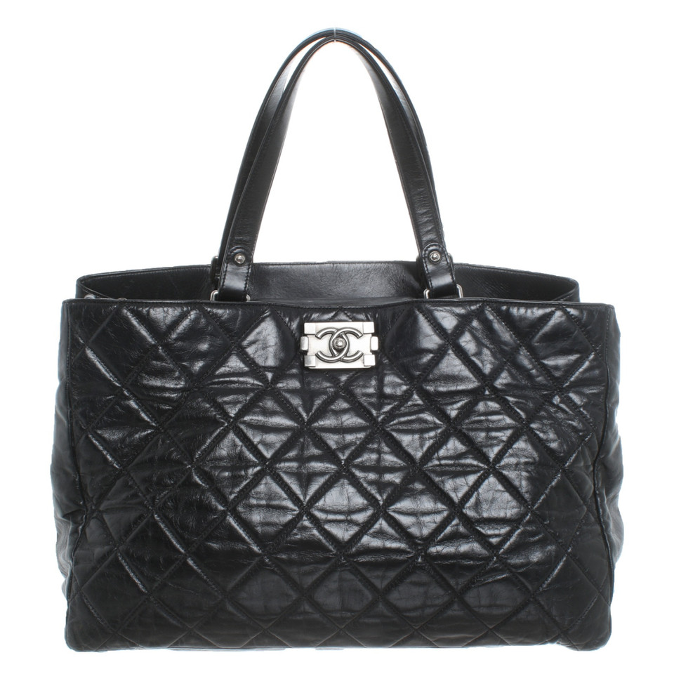 Chanel Boy Shopping Tote Leather in Black