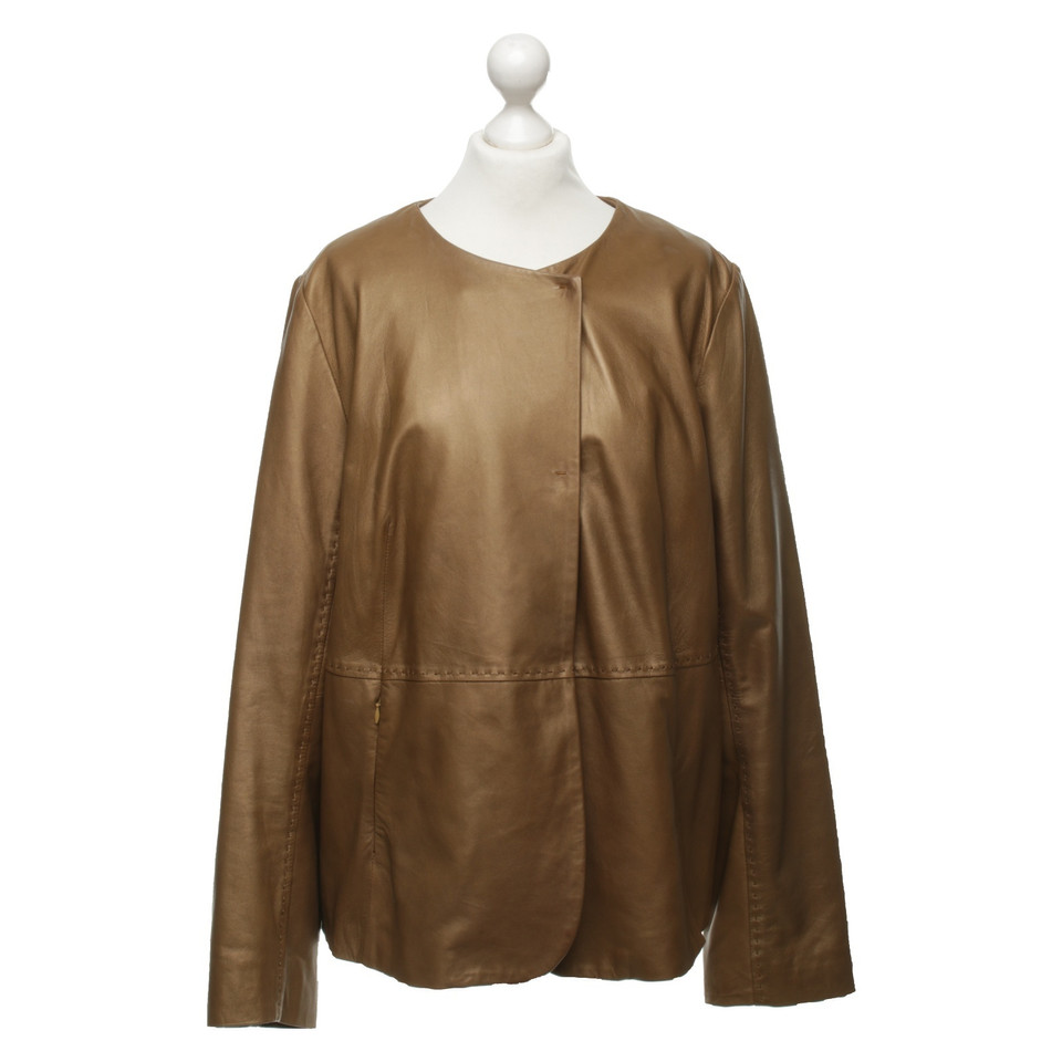 Marina Rinaldi Leather jacket in gold-brown