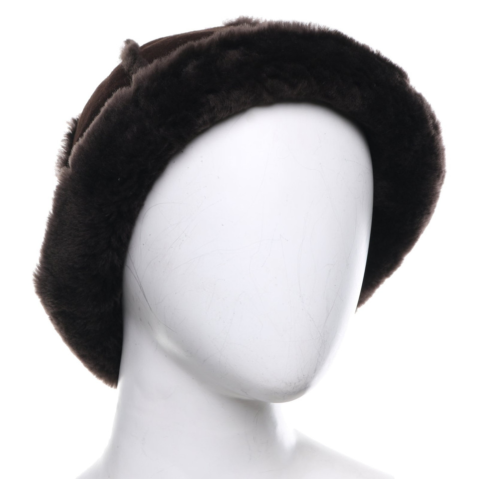 Ugg Australia Lambskin hat in dark brown