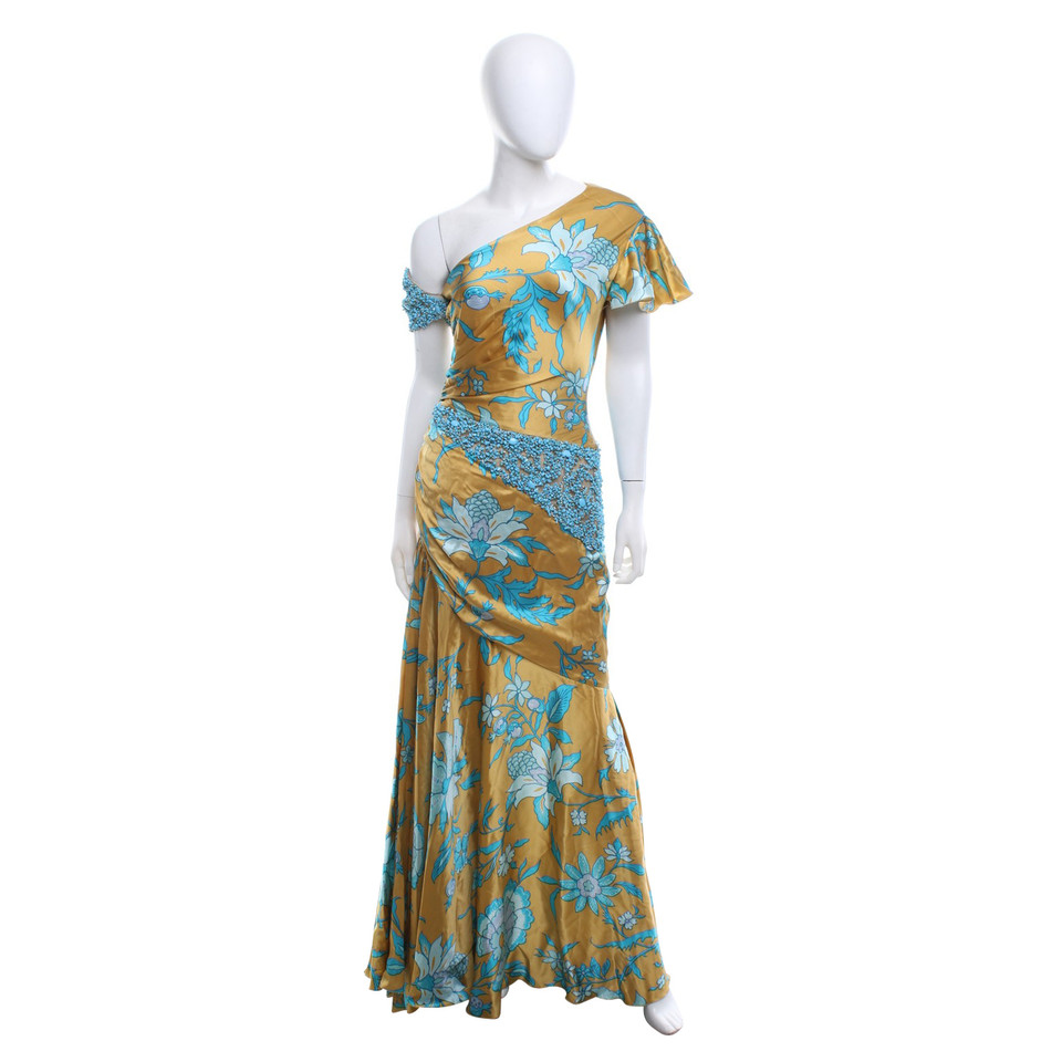 Valentino Garavani Silk dress in gold and blue with turquoise